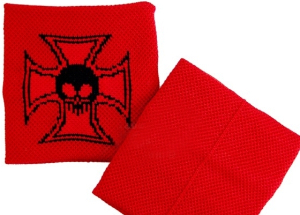 Schweißband - Rot Totenkopf Kreuz Schweißband - Rot Totenkopf Kreuz