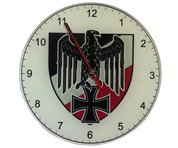 Wanduhr aus Glas - Adler mit Wappen