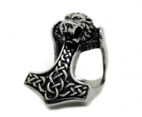 Ring - Edelstahlring - Thorhammer mit Löwenkopf Ring - Edelstahlring - Thorhammer mit Löwenkopf