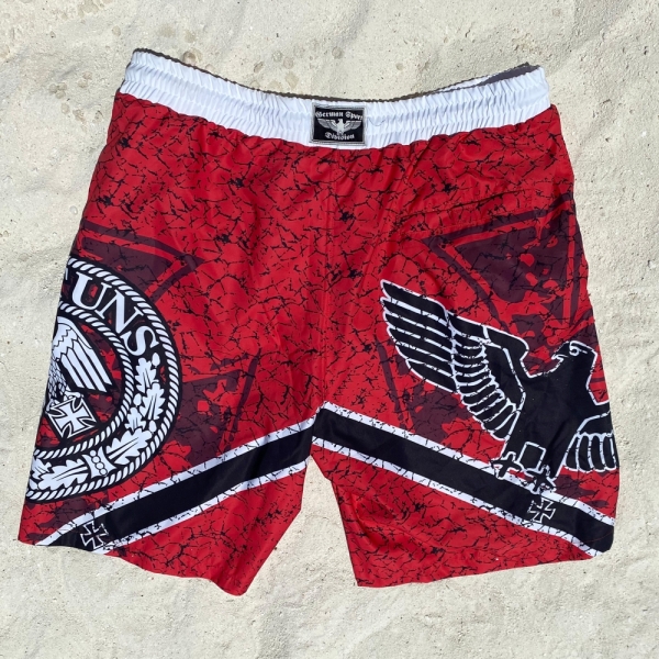 +++ANGEBOT+++ Premium Badehose - Gott mit uns - rot + GRATIS Flip Flops Sonnenbraun (Wert 19,90€)