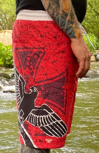 +++ANGEBOT+++ Premium Badehose - Gott mit uns - rot + GRATIS Flip Flops Sonnenbraun (Wert 19,90€)
