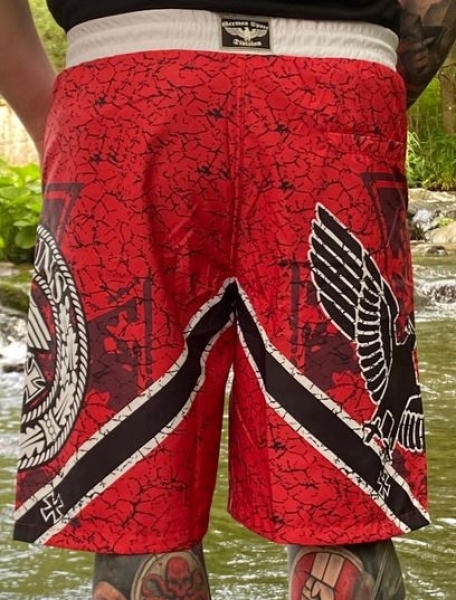 +++ANGEBOT+++ Premium Badehose - Gott mit uns - rot + GRATIS Flip Flops Sonnenbraun (Wert 19,90€)