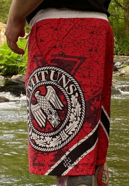 +++ANGEBOT+++ Premium Badehose - Gott mit uns - rot + GRATIS Flip Flops Sonnenbraun (Wert 19,90€)