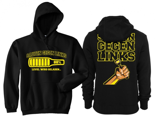 Frauen - Kapuzenpullover - Saufen gegen Links - schwarz/gelb Frauen - Kapuzenpullover - Saufen gegen Links - schwarz/gelb
