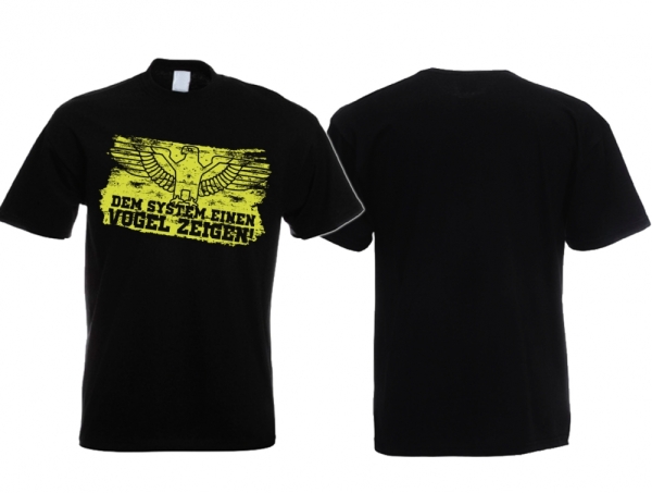 Frauen T-Shirt - Dem System einen Vogel zeigen - schwarz/gelb Frauen T-Shirt - Dem System einen Vogel zeigen - schwarz/gelb