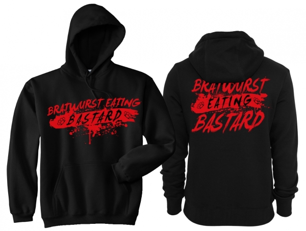 Frauen Kapuzenpullover - Bratwurst eating Bastard - schwarz/rot Frauen Kapuzenpullover - Bratwurst eating Bastard - schwarz/rot