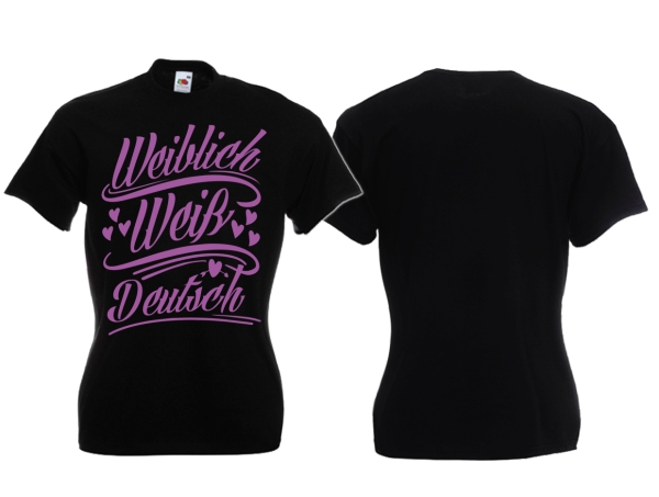 Frauen T-Shirt - weiblich/weiß/deutsch - schwarz/lila Frauen T-Shirt - weiblich/weiß/deutsch - schwarz/lila