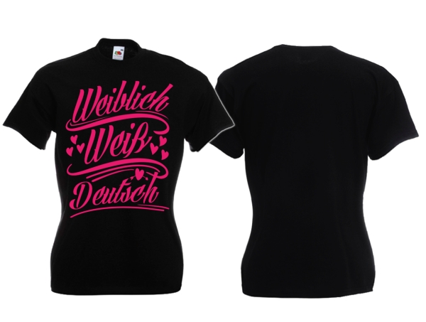 Frauen T-Shirt - weiblich/weiß/deutsch - schwarz/rosa Frauen T-Shirt - weiblich/weiß/deutsch - schwarz/rosa