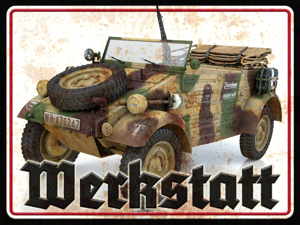Blechschild - 12x18cm - Werkstatt - VW Kübelwagen Blechschild - 12x18cm - Werkstatt - VW Kübelwagen