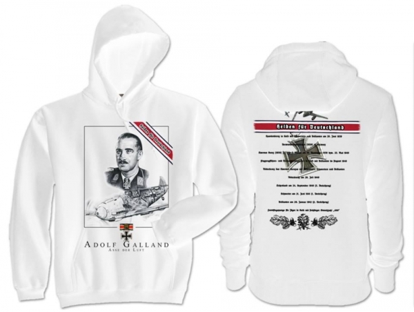 Kapuzenpullover - Helden für Deutschland - Adolf Galland - weiß Kapuzenpullover - Helden für Deutschland - Adolf Galland - weiß