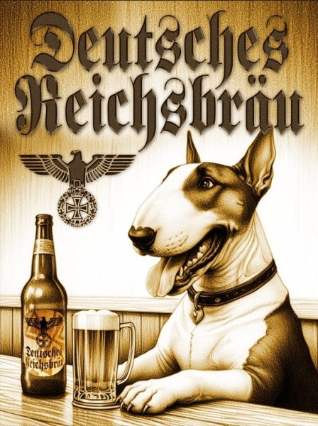 Holzschild - 20x30cm - Reichsbräu - Bullterrier Holzschild - 20x30cm - Reichsbräu - Bullterrier