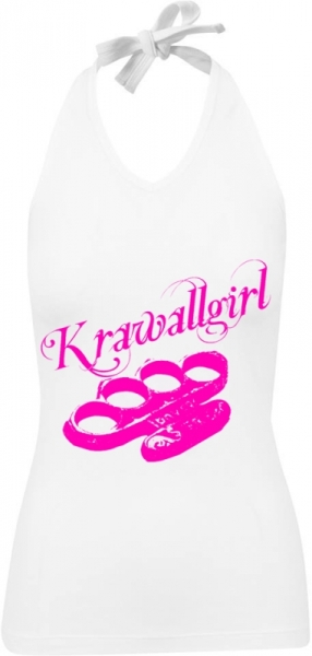 Frauen Neckholder Top - Krawallgirl - weiß - pink Frauen Neckholder Top - Krawallgirl - weiß - pink