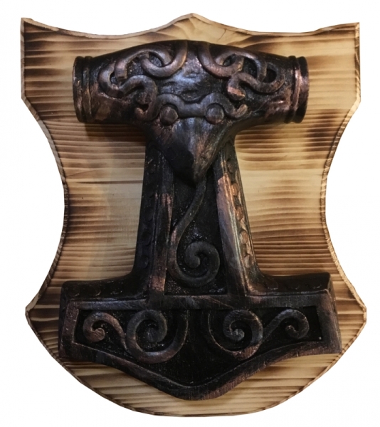 Dekoration aus Gips - Thors Hammer auf Holz - groß - bronze Optik+++Nur wenige da+++