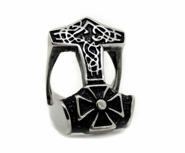 Ring - Edelstahlring - Thorhammer mit Eisernes Kreuz Ring - Edelstahlring - Thorhammer mit Eisernes Kreuz
