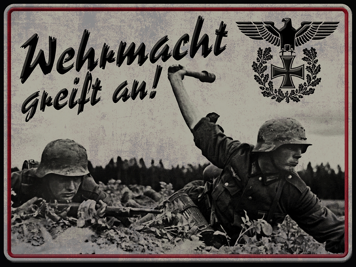 Holzschild - 12x18cm - Wehrmacht greift an