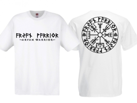 T-Hemd - Warrior - Vegvisir Runenschrift - weiß/schwarz