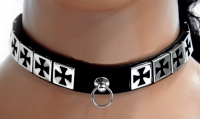 Lederhalsband - Eisernes Kreuz - Motiv 3 mit Ring