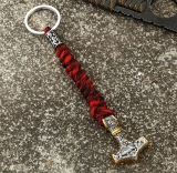 Schlüsselanhänger - Thors Hammer - Paracord - 15cm - rot/schwarz - silber/gold