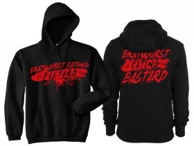 Frauen Kapuzenpullover - Bratwurst eating Bastard - schwarz/rot Frauen Kapuzenpullover - Bratwurst eating Bastard - schwarz/rot