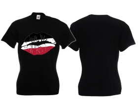 Frauen T-Shirt - Knutschmund - schwarz-weiß-rot - schwarz Frauen T-Shirt - Knutschmund - schwarz-weiß-rot - schwarz