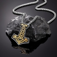 Halskette - Thors Hammer - Willenskraft - silber/gold