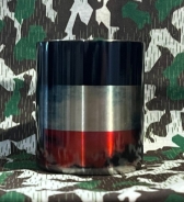 Edelstahltasse mit Karabinerhakengriff - schwarz-weiß-rot - vintage