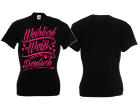 Frauen T-Shirt - weiblich/weiß/deutsch - schwarz/rosa Frauen T-Shirt - weiblich/weiß/deutsch - schwarz/rosa