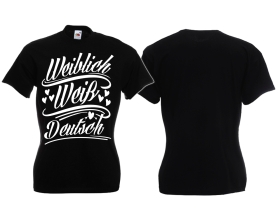 Frauen T-Shirt - weiblich/weiß/deutsch - schwarz/weiß Frauen T-Shirt - weiblich/weiß/deutsch - schwarz/weiß