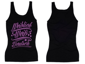 Frauen Top - weiblich/weiß/deutsch - schwarz/lila Frauen Top - weiblich/weiß/deutsch - schwarz/lila
