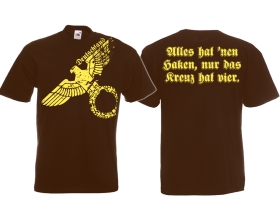 Frauen T-Shirt - Alles hat nen Haken, nur das Kreuz hat vier - braun Frauen T-Shirt - Alles hat nen Haken, nur das Kreuz hat vier - braun