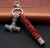 Schlüsselanhänger - Thors Hammer - Paracord - mit Haken - rot/schwarz
