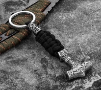 Schlüsselanhänger - Thors Hammer - Paracord - 12cm - schwarz/silber