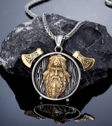 Halskette - Odin mit Äxten - silber/gold Optik