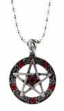 Halskette - Pentagramm - rote Steine - Kugelkette