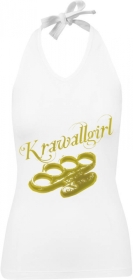 Frauen Neckholder Top - Krawallgirl - weiß - gold Frauen Neckholder Top - Krawallgirl - weiß - gold
