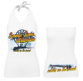 Frauen Neckholder Top - Sommer - Sonne - Ultrabraun - weiß Frauen Neckholder Top - Sommer - Sonne - Ultrabraun - weiß