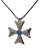 Halskette - Eisernes Kreuz - Frau - mit blauem Stein
